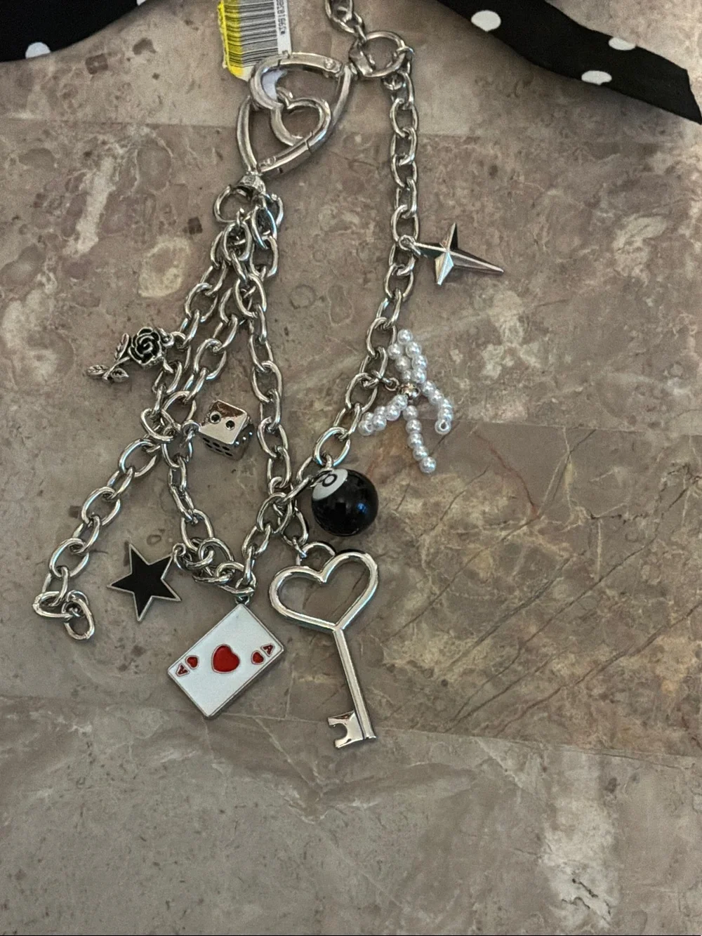 Purse Charm Keychain with Black Polka Dot Bow